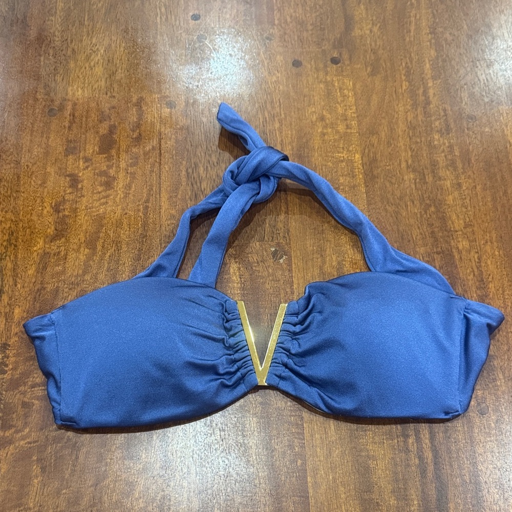 Victoria's Secret Navy Blue Halter Bikini Top with Gold Accent